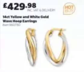 14ct Yellow and White Gold Wave Hoop Earrings Item 560750