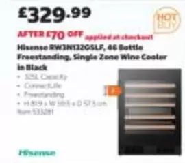 Hisense - RW3N132GSLF, 46 Bottle Freestanding, Single Zone Wine Cooler in Black
