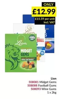 Lion - 508081 Midget Gems, 508088 Football Gums, 508093 Wine Gums
