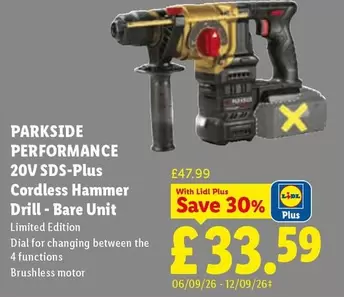 Parkside - PARKSIDE PERFORMANCE 20V SDS-Plus Cordless Hammer Drill - Bare Unit