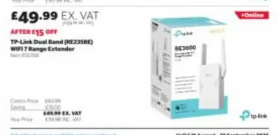 TP-LINK - TP-Link Dual Band (RE350SE) WiFi 7 Range Extender