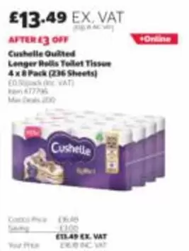 Cushelle - Quilted Longer Rolls Toilet Tissue 4 x 8 Pack (236 Sheets)