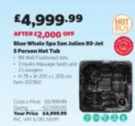 Blue Whale Spa San Julien 89-Jet 5 Person Hot Tub