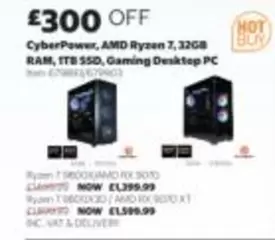 Cyberpower - CyberPower, AMD Ryzen 7, 32GB RAM, 1TB SSD, Gaming Desktop PC