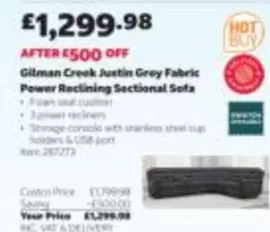 Gilman Creek Justin Grey Fabric Power Reclining Sectional Sofa Item 287273