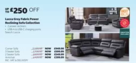 Lucca Grey Fabric Power Reclining Sofa Collection