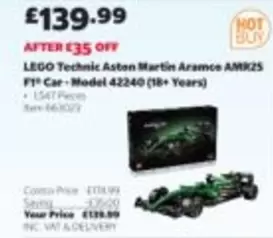 LEGO - Technic Aston Martin Aramco AMR25 F1
Car - Model 42240 (18+ Years)
