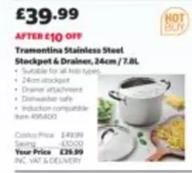 Tramontina Stainless Steel Stockpot & Drainer, 24cm/7.8L
