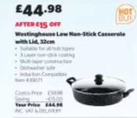 Low Non-Stick Casserole with Lid, 32cm Item 4320071