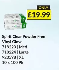 Clear - Powder Free Vinyl Glove 718220 | Med 718224 | Large 923598 | XL 10 x 100 Pk