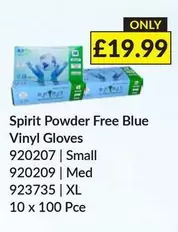 Spirit Powder Free Blue Vinyl Gloves 920207 | Small 920209 | Med 923735 | XL 10 x 100 Pce