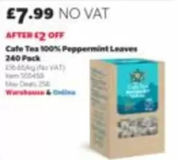 Cafe Tea 100% Peppermint Leaves 240 Pack
