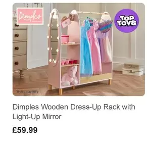 Wooden Dress-Up Rack with Light-Up Mirror