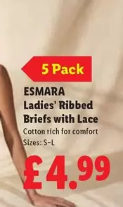 Esmara - Ladies' Ribbed Briefs with Lace