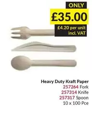 Kraft - Heavy Duty Paper Fork 257264, Knife 257314, Spoon 257317