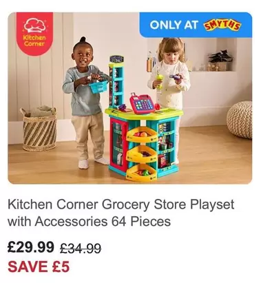 Kitchen Corner Grocery Store Playset with Accessories 64 Pieces
