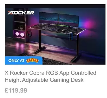 Cobra - RGB App Controlled Height Adjustable Gaming Desk
