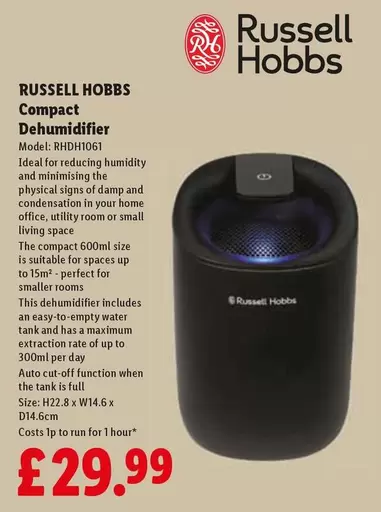 Russell Hobbs - Compact Dehumidifier RH DH1061