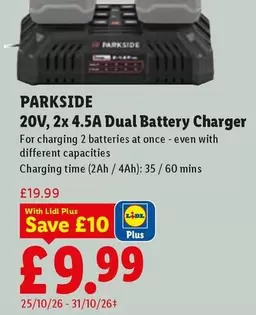 Parkside - 20V, 2x 4.5A Dual Battery Charger