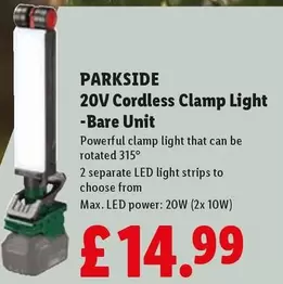 Parkside - 20V Cordless Clamp Light -Bare Unit
