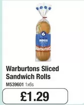 Warburtons - Sliced Sandwich Rolls M539601 1x6s