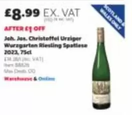 Joh. Jos. Christoffel Urziger Wurzgarten Riesling Spatlese 2023, 75cl