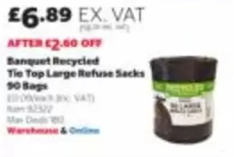 Recycled Tie Top Large Refuse Sacks 90 Bags