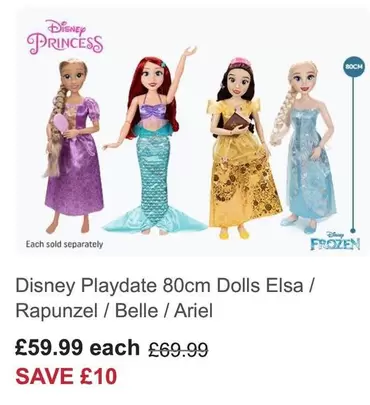 Disney Princess - Playdate 80cm Dolls Elsa / Rapunzel / Belle / Ariel