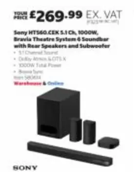 Sony - HT-S600.CEK 5.1 Ch, 1000W, Theatre System 6 Soundbar with Rear Speakers and Subwoofer