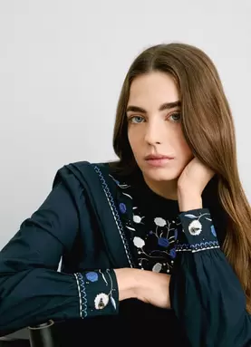 EMBROIDERED DETAIL POPLIN BLOUSE