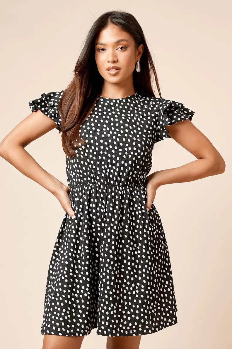 Petite Mono Double Angel Sleeve Jersey Mini Dress