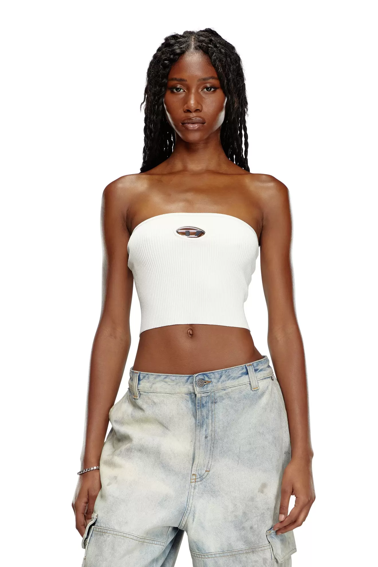 Tube top with logo plaque