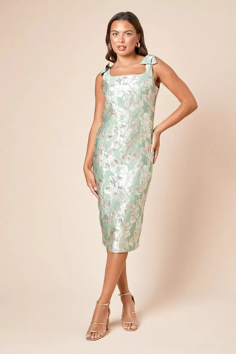 DP Luxe Bow Shoulder Jacquard Midi Dress