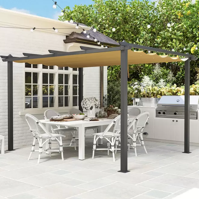 Outsunny Khaki Garden Gazebo 7.78 x 7.97ft