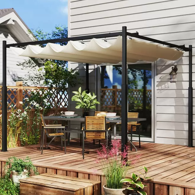 Outsunny White Pergola with Retractable Roof 3 x 3m