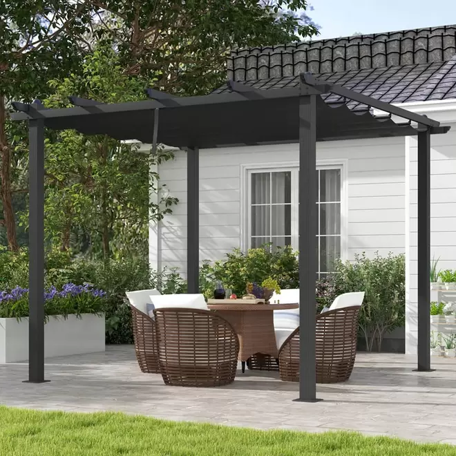 Outsunny 3 x 3m Dark Grey Retractable Sun Shade Pergola Roof