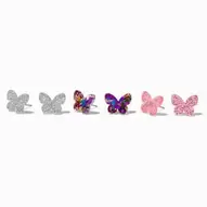Glitter Butterfly Stud Earrings - 3 Pack