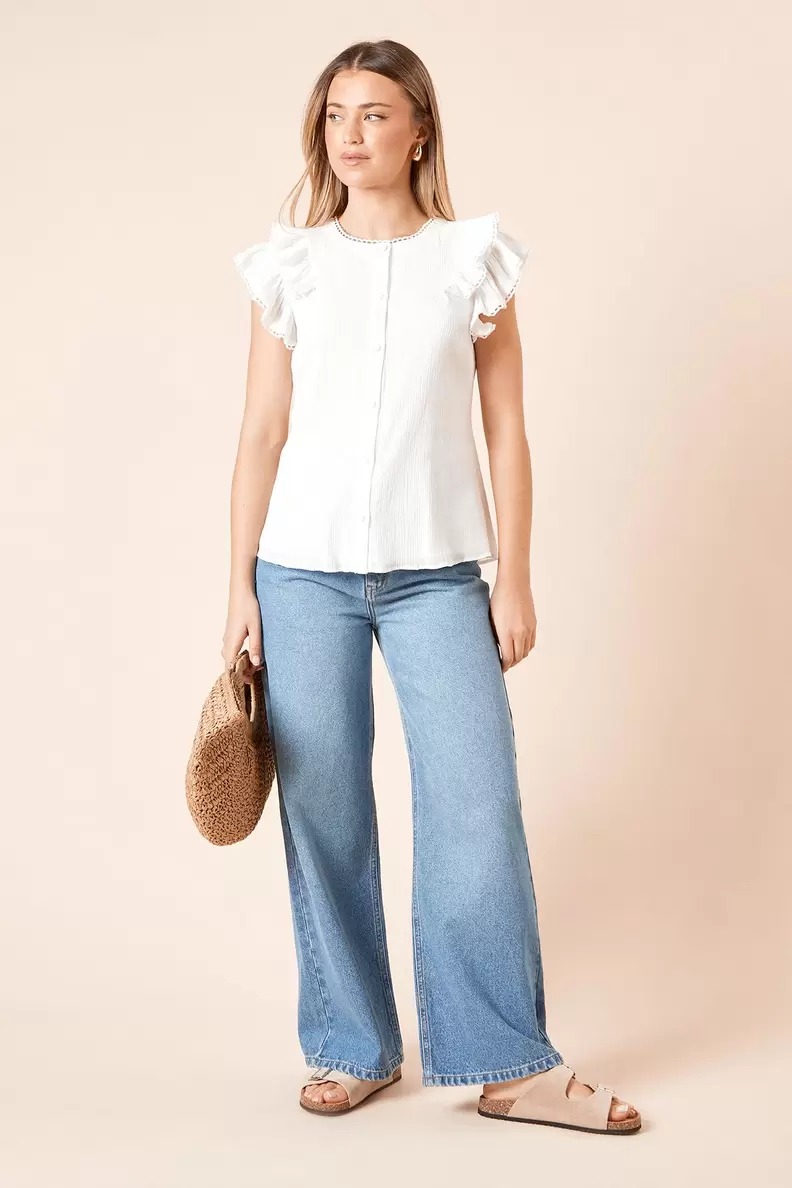 Lace Trim Button Up Top