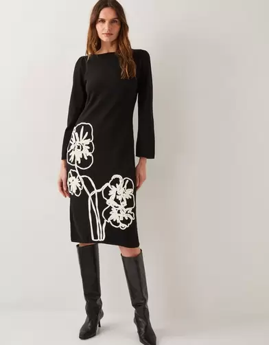 Cee Cornelli Embroidered Knit Dress Black