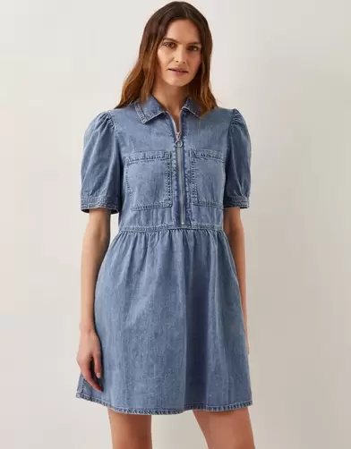 Adeena Zip Denim Mini Dress Blue