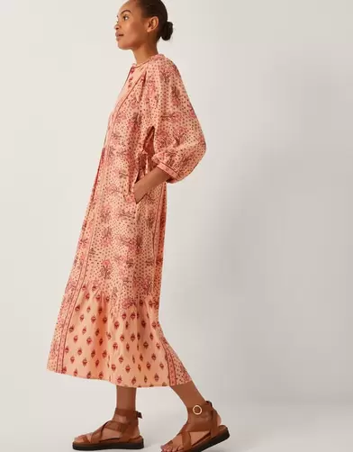 Sibyl Contrast Print Midi Dress Orange