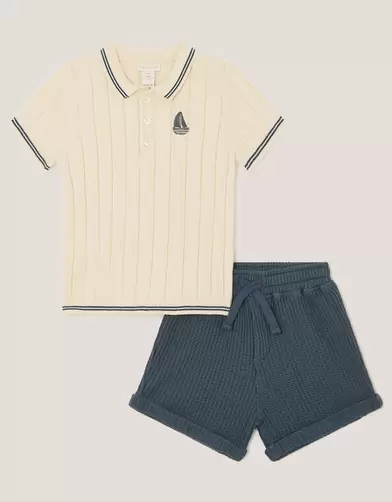 Newborn Knit T-Shirt and Shorts Set Cream