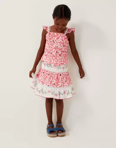 Floral Print Tiered Skirt Orange