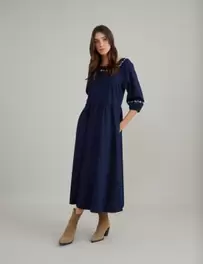 Pure Cotton Embroidered Square Neck Dress