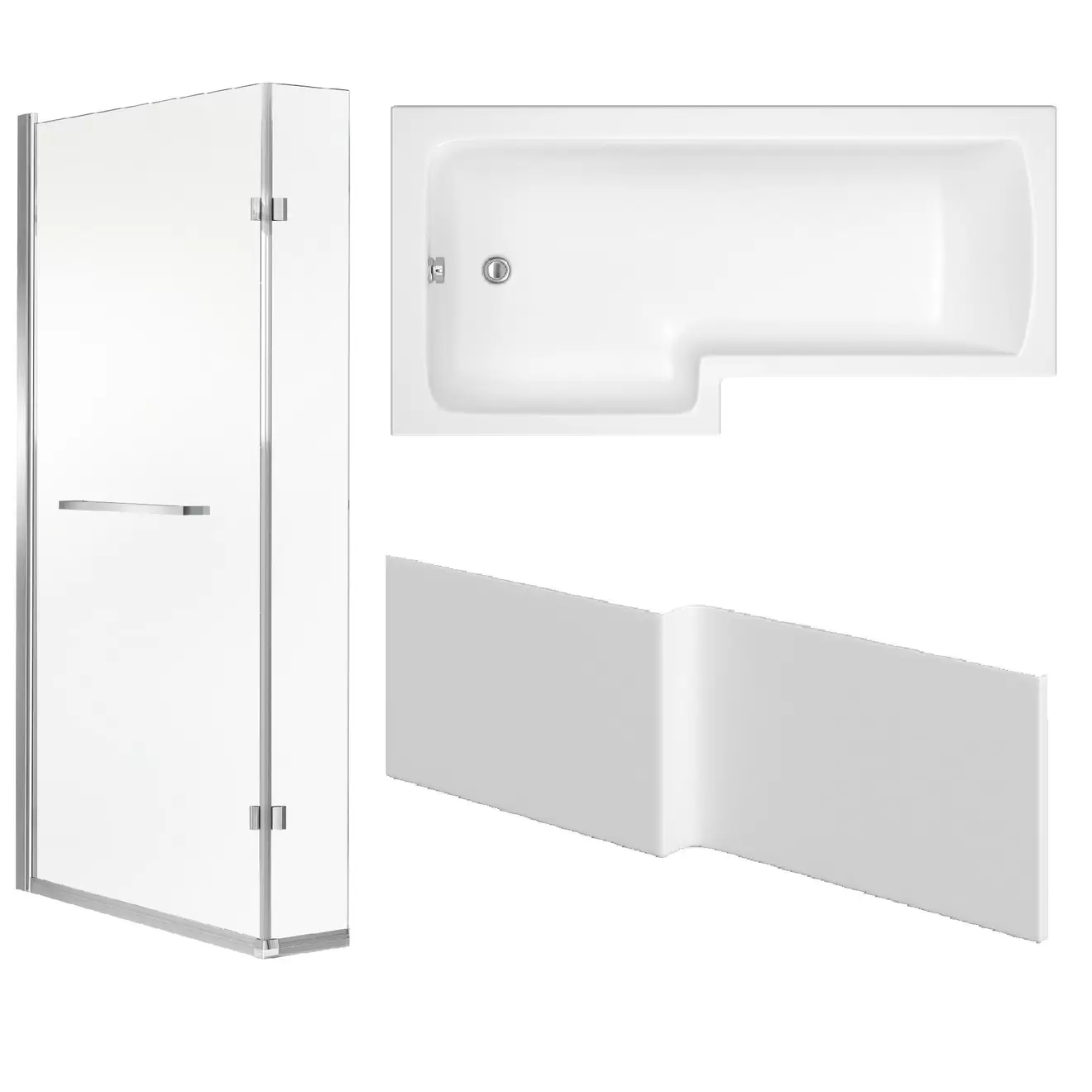Cooke & Lewis Solarna Gloss White L-shaped Left-handed Shower Bath, panel & screen set (L)1700mm