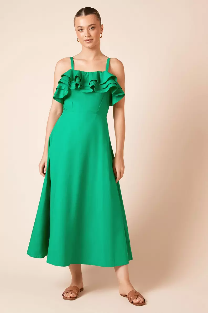 Frill Front Strappy Maxi Dress