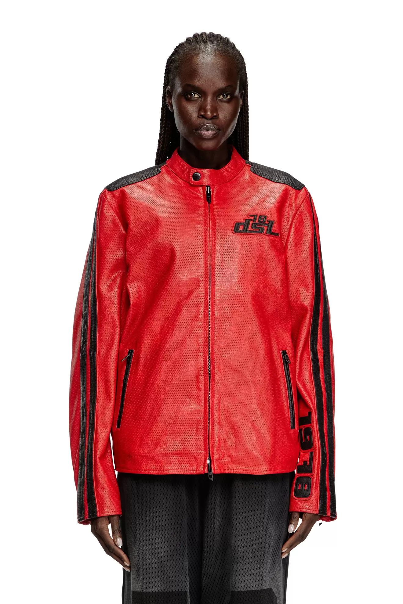 Biker jacket in perforated leather