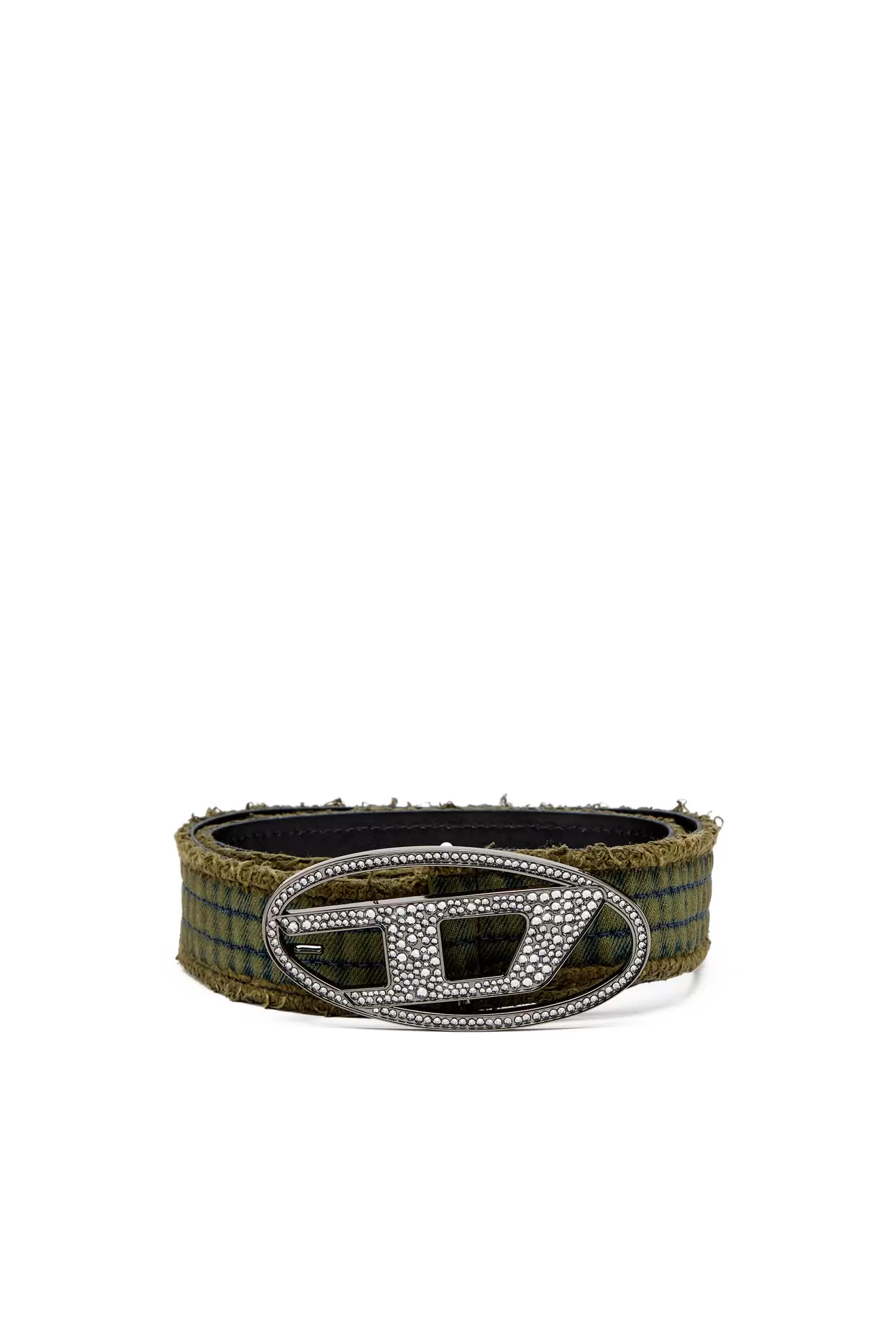 3.9cm denim and leather belt with crystal buckle