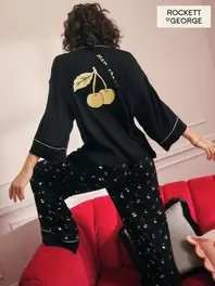Rockett St George Black and Gold Cherries Satin Button Through Pyjamas