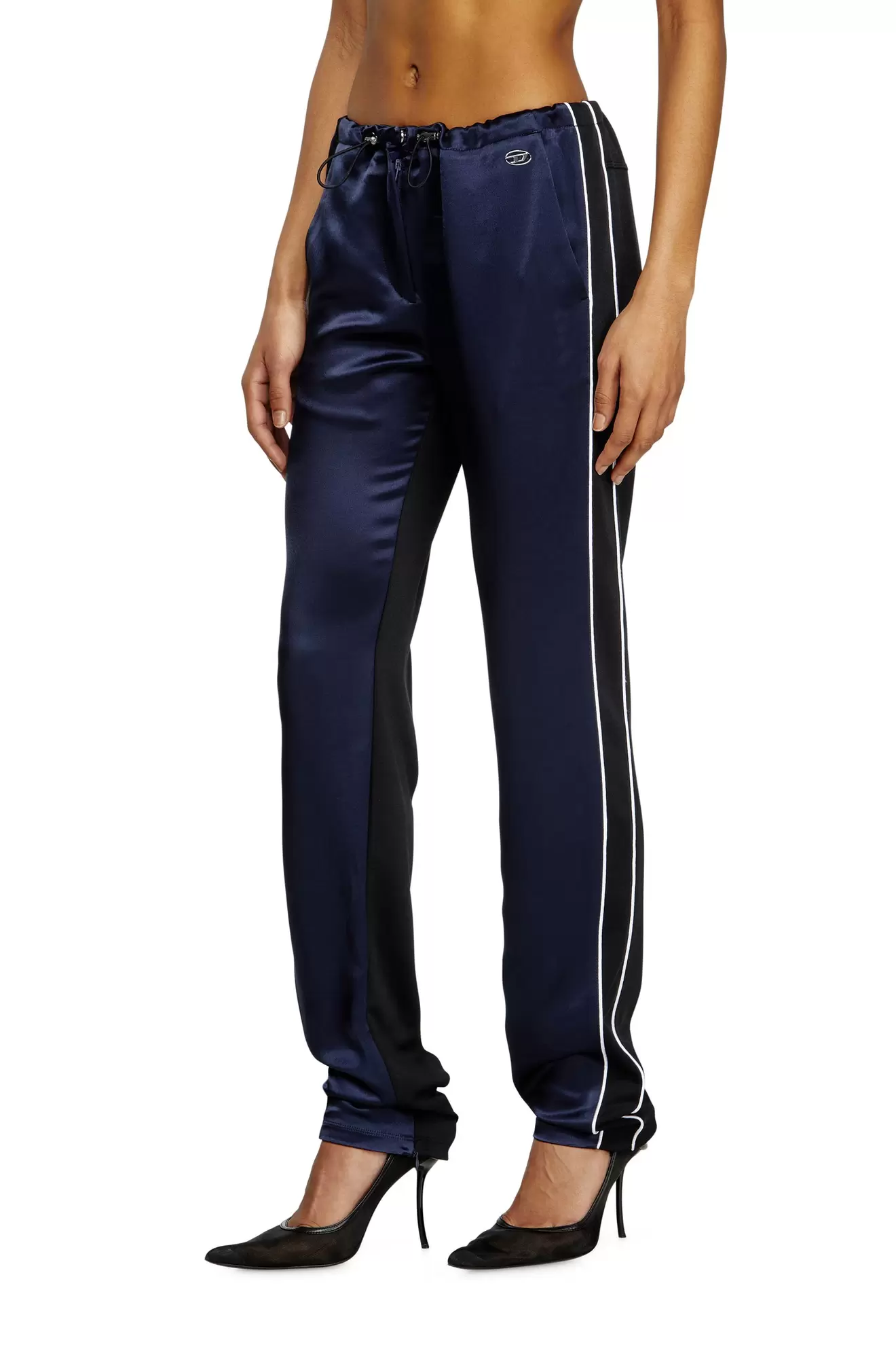Knit and satin track pants with piping